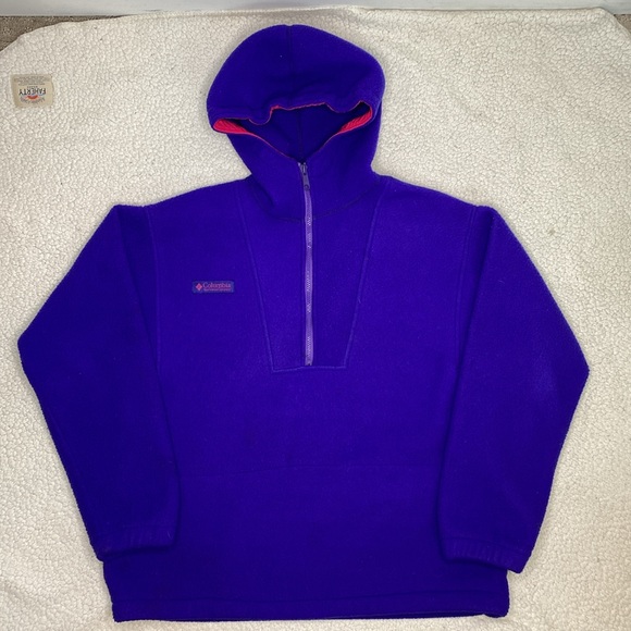 Vintage Columbia Fleece 1/2 Zip Hooded Anorak Jacket: Size Small - Picture 1 of 10